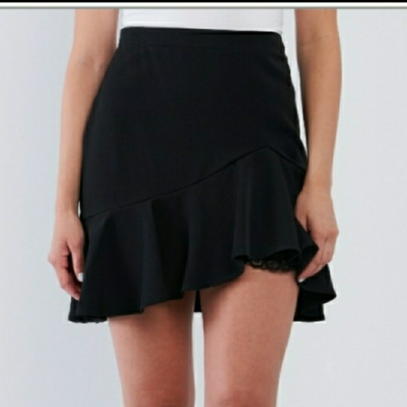 Sugarlips Dresses & Skirts - Black Asymmetrical Lace Hem Mini Skirt